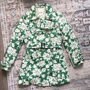 Vintage Y2K 90s merona trench coat green floral size S